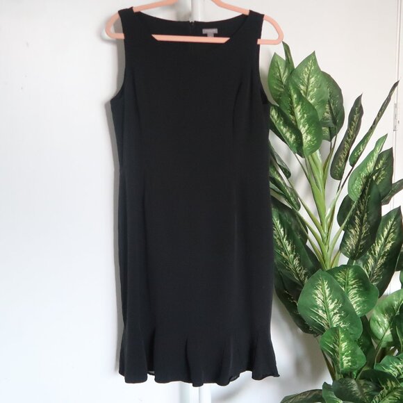 Ann Taylor Black Crepe Sleeveless Ruffle Flutter Hem Sheath Dress Office 14P - Picture 2 of 8